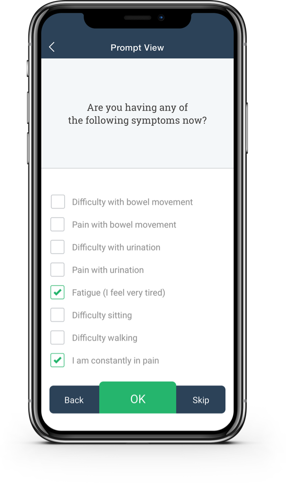 Multi-Select Remote Patient Symptom Monitoring Question on iPhone